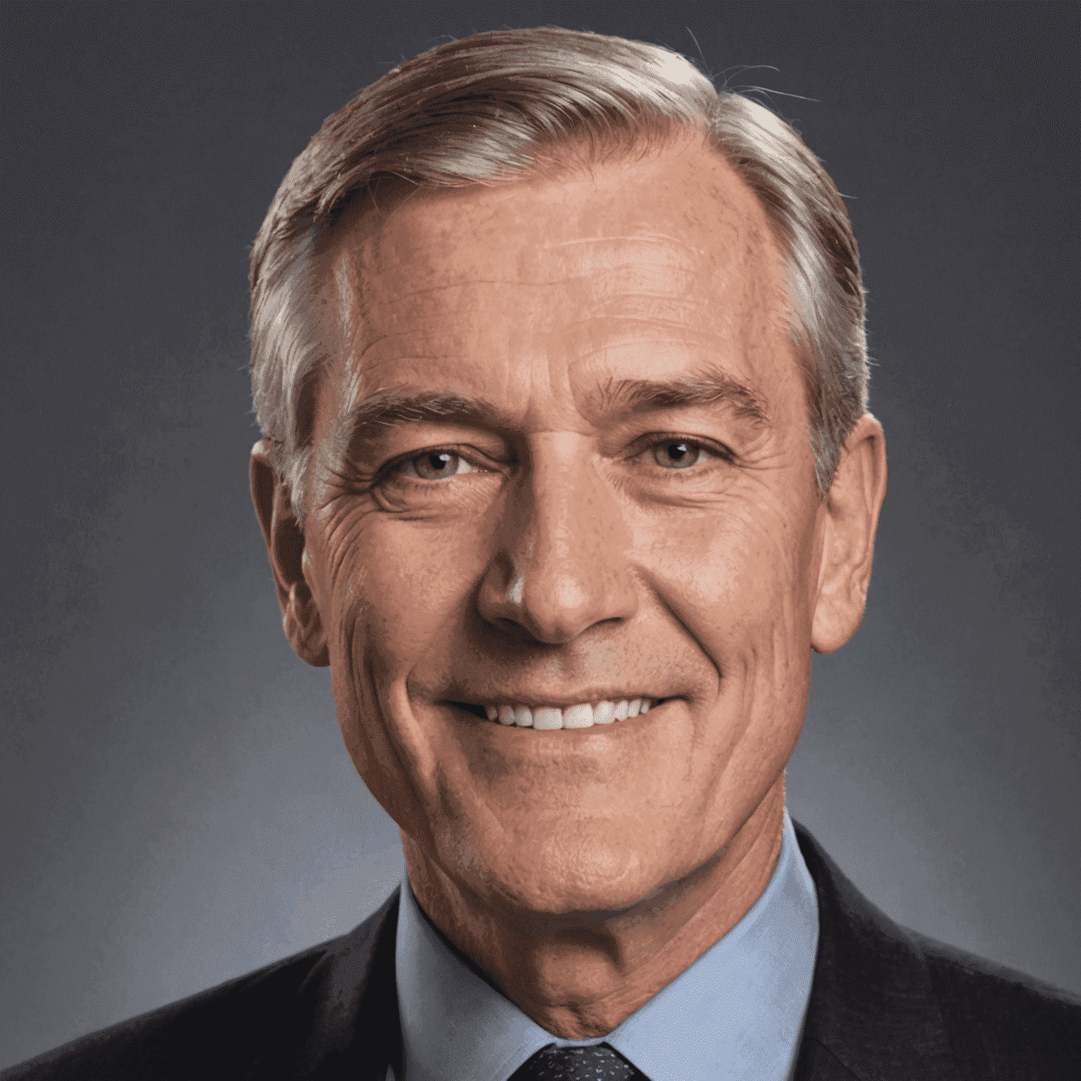 Headshot of John Smith, a middle-aged man with greying hair and a friendly smile, wearing a dark suit and tie